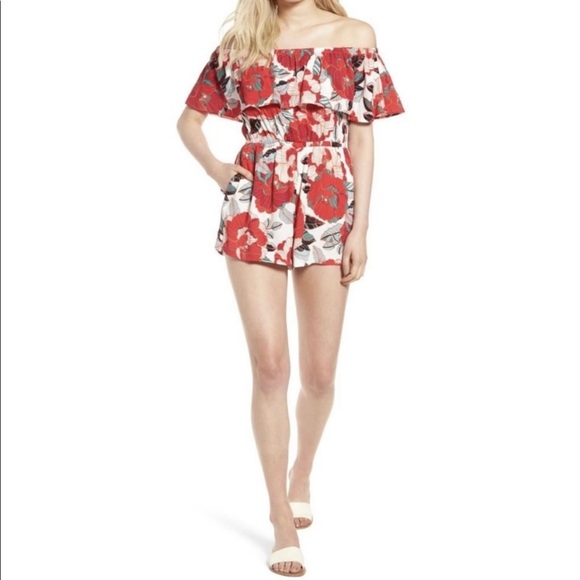 Cupcakes and cashmere floral ruffle off shoulder cadrian romper - Picture 1 of 9